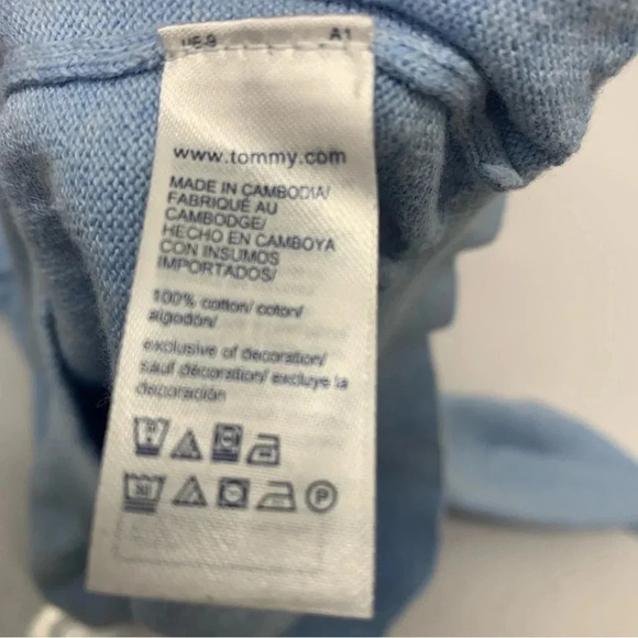 Tommy Hilfiger V Neck Sweater Men Medium Blue 100% Cotton Stretch Logo - Picture 8 of 10